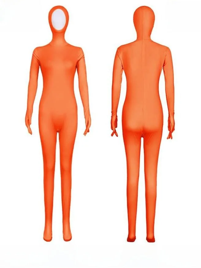 Orange Full Coverage Face  One-Piece Suit for Women Stage Performance Pure Color Body Suit Women's Fashion Costume