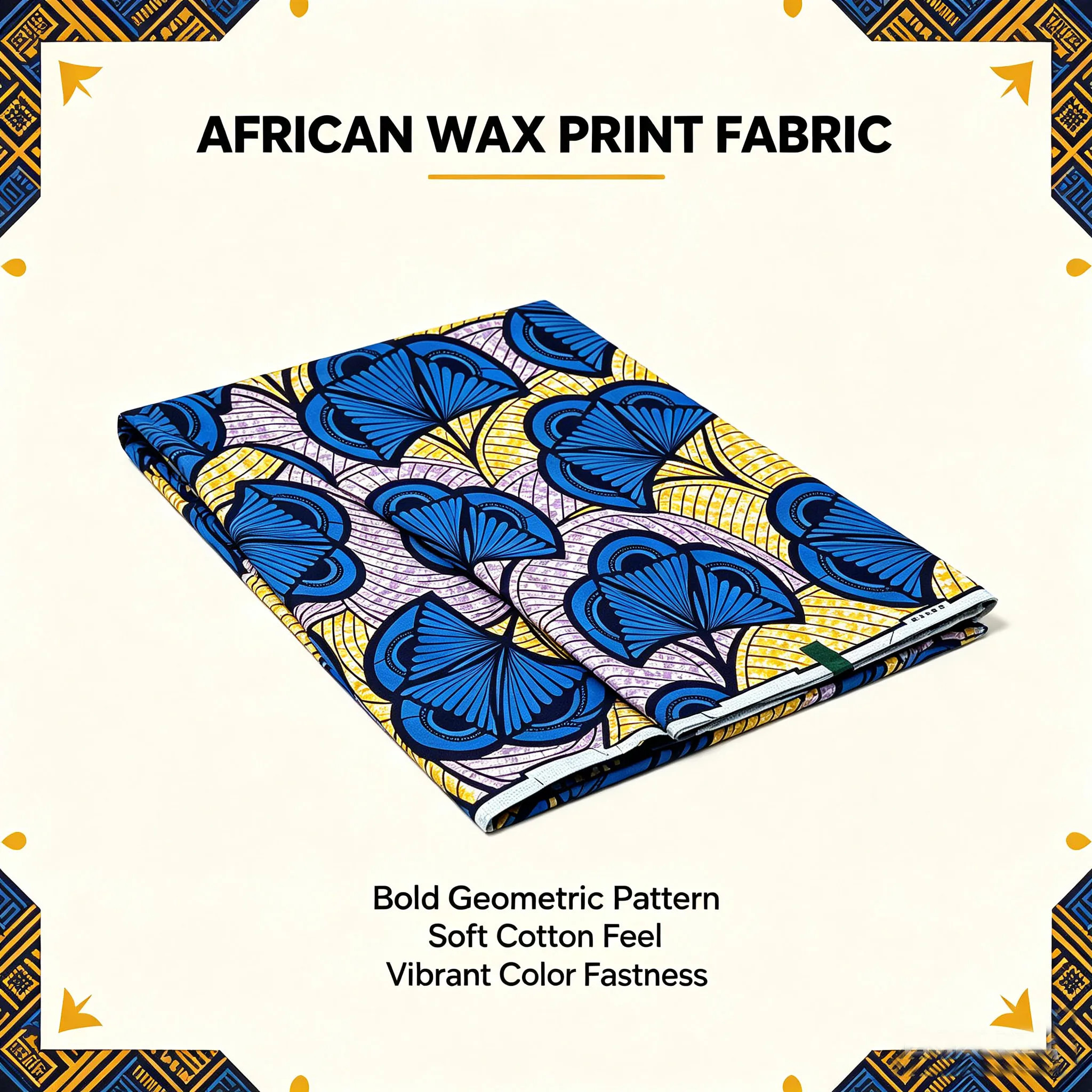 New African Ankara Wax Print Fabric 6 Yards 100% Cotton Blue Yellow Ginkgo Leaf Batik Cloth For Women Dress Sewing view 6