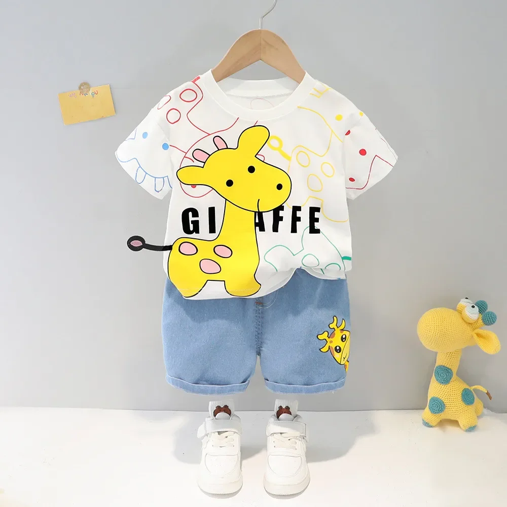 2022 Summer Boys Clothing Cute Cotton Cartoon Kids T-Shirt Set + Casual Pants 2 Piece Baby Boy Suit Clothes