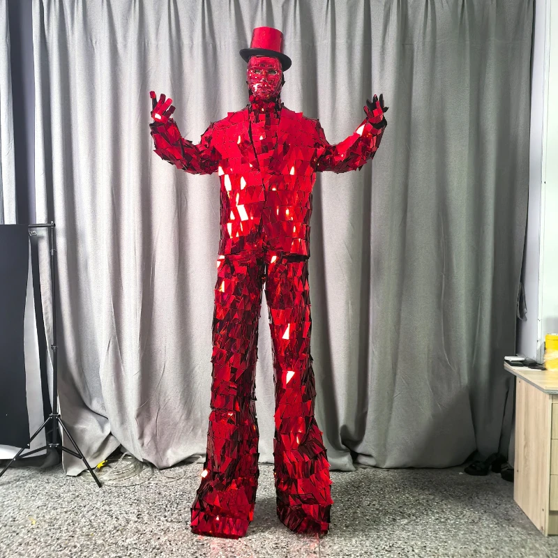 ชุดนักเดินไม้ค้ำกระจกสีแดง กระจกหนา ประดับเพชรระยิบระยับ สำหรับงานปาร์ตี้ บาร์ การแสดงบนเวที ชุดคอสเพลย์ฮาโลวีน