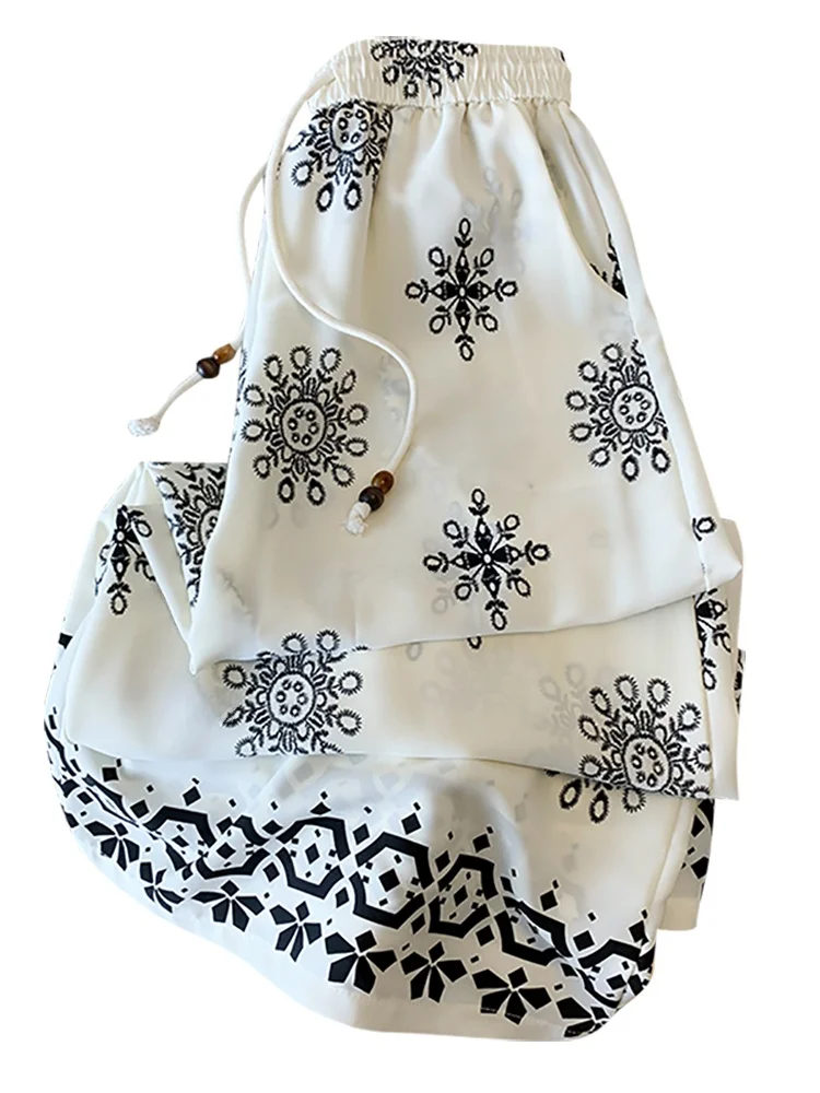 Pantaloni casual con stampa floreale a gamba dritta ampia a vita alta Pantaloni estivi con gonna a gamba larga sottile da donna Coreano Sle Pendolarismo Vento