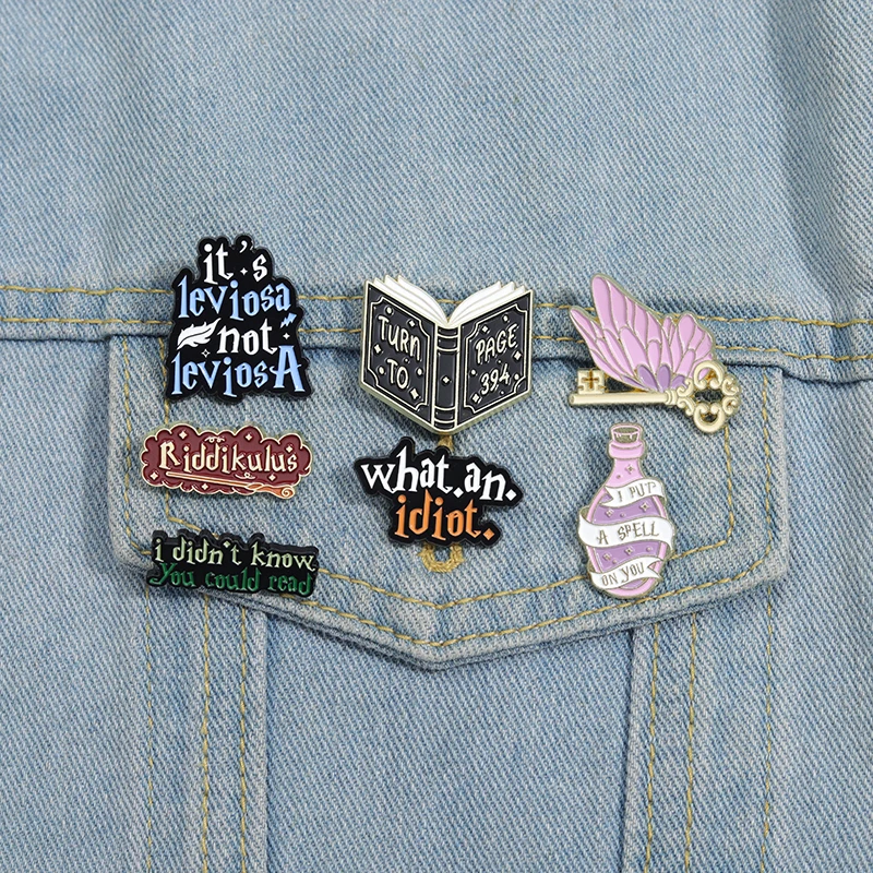 Magic Book Butterfly Key Spell Enamel Pins My Broom is in The Shop Fantasy Magic Movie Wizard Brooches Lapel Badge Jewelry Gifts
