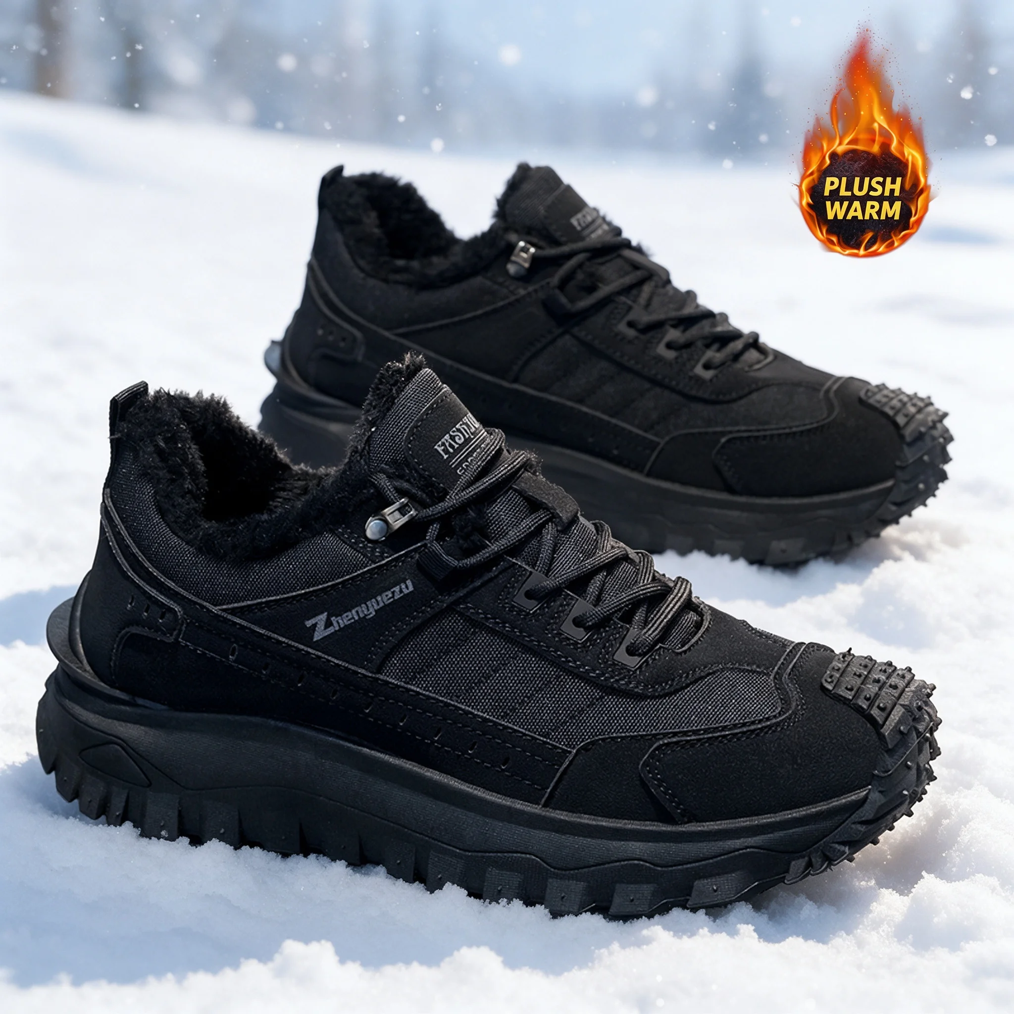 Autumn and Winter Men's Low-Cut Outdoor Casual Fleece-Lined Warm and Fashionable Versatile Snow Boots