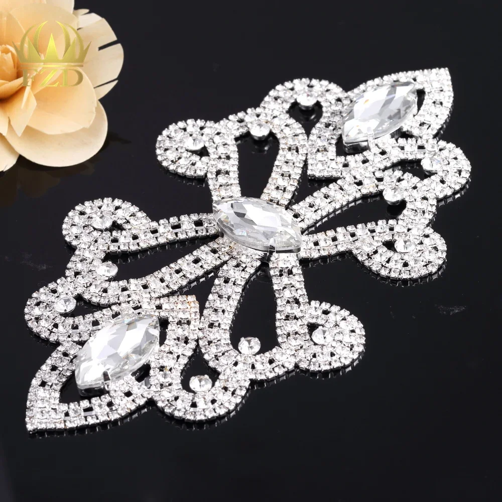 

Wholesale 30 Pieces 19*10cm Metal Rhinestones metal trims clear rhinestone applique bridal hair dancing dress hat sewing