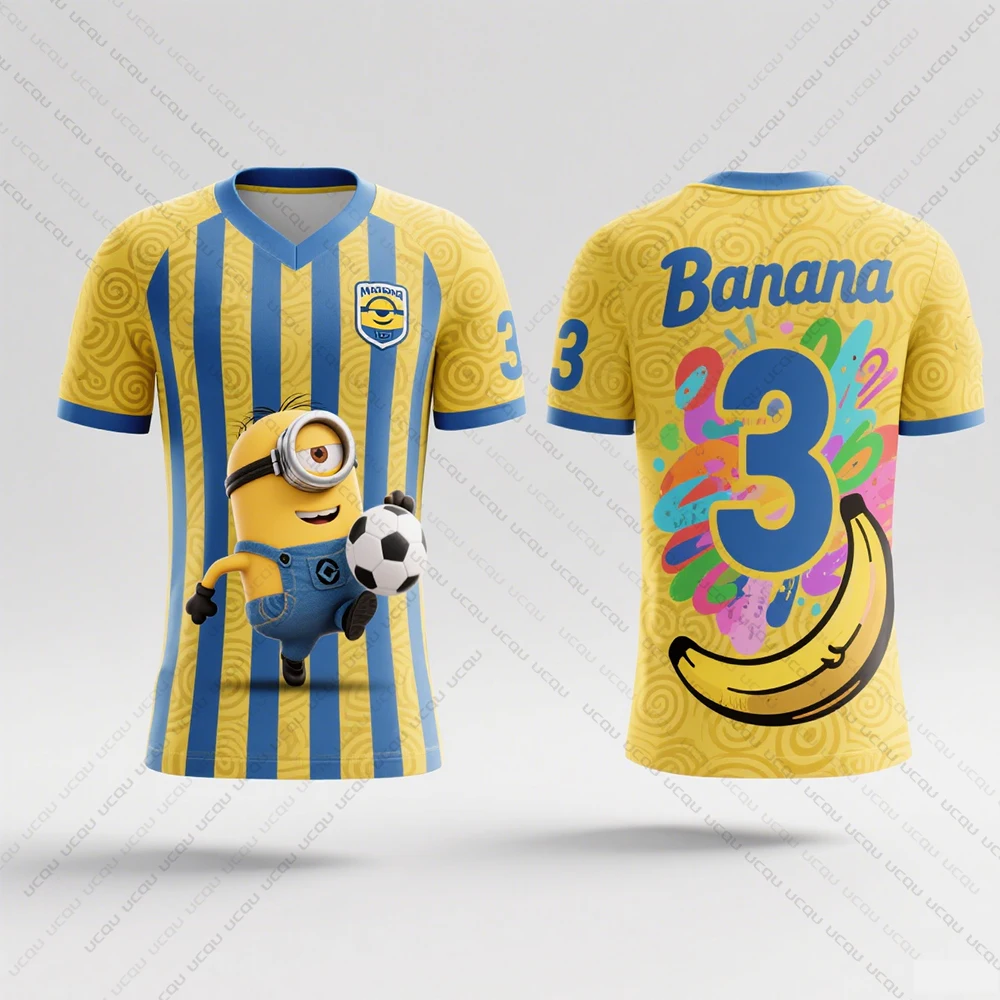 2025 Camiseta deportiva de manga corta para mujer con estampado de patrón Minions Camiseta deportiva de fútbol transpirable y cómoda