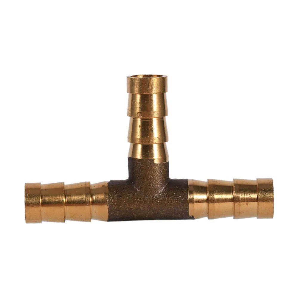 Professional Brass Brass T Piece 6mm 8mm 10mm 12mm Universal 3 Way Hose Joiner T Shape Barbed Tee Connector Auto Shop