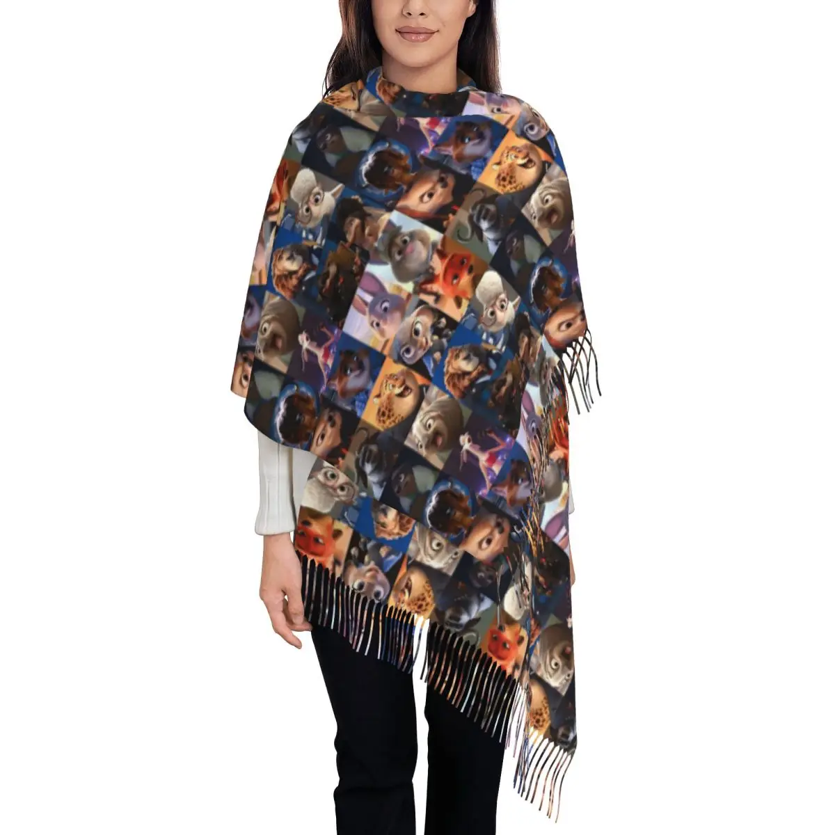 

Custom Tassel Scarf Women Soft Cute Cartoon Shawls Wraps Ladies Winter Scarves