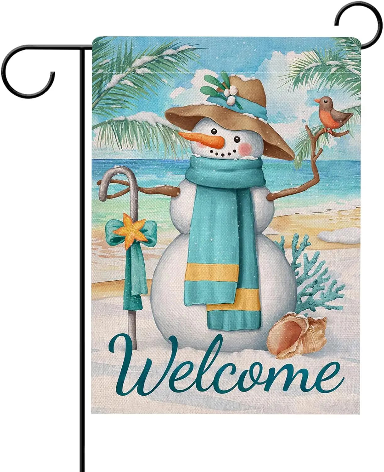 Hzppyz Welcome Winter Beach Snowman Blue Garden Flag Double Sided, Ocean Coastal Decorative Yard Outdoor Small Decor, Christ yyi