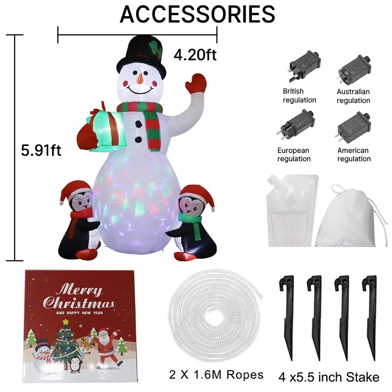 6FT Christmas Decorations Inflatable Snowman Penguin Holding Cup Toys Home Yard Ornaments with LED Lights Outdoor Indoor Party