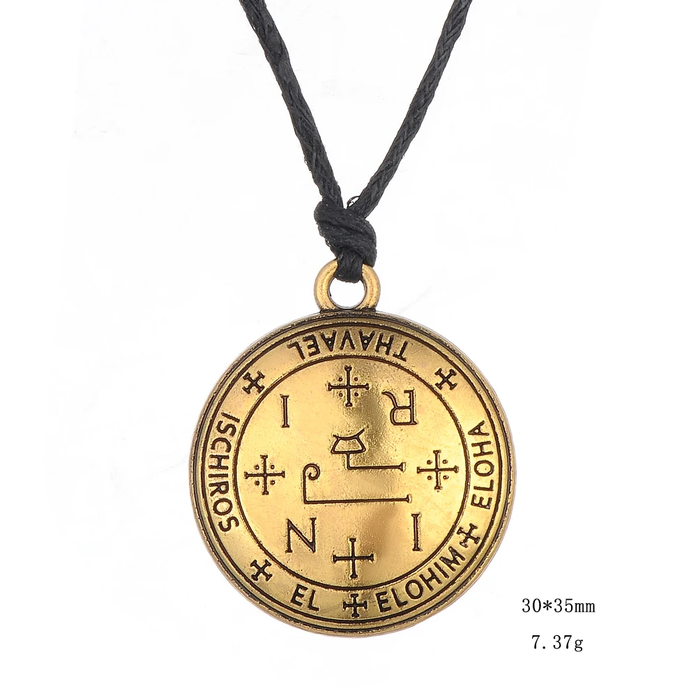 Key of Solomon Round Pendant Necklace The Seal of The Seven Archangels Talisman Rope Chain Amulet Stainless Steel Long Necklaces