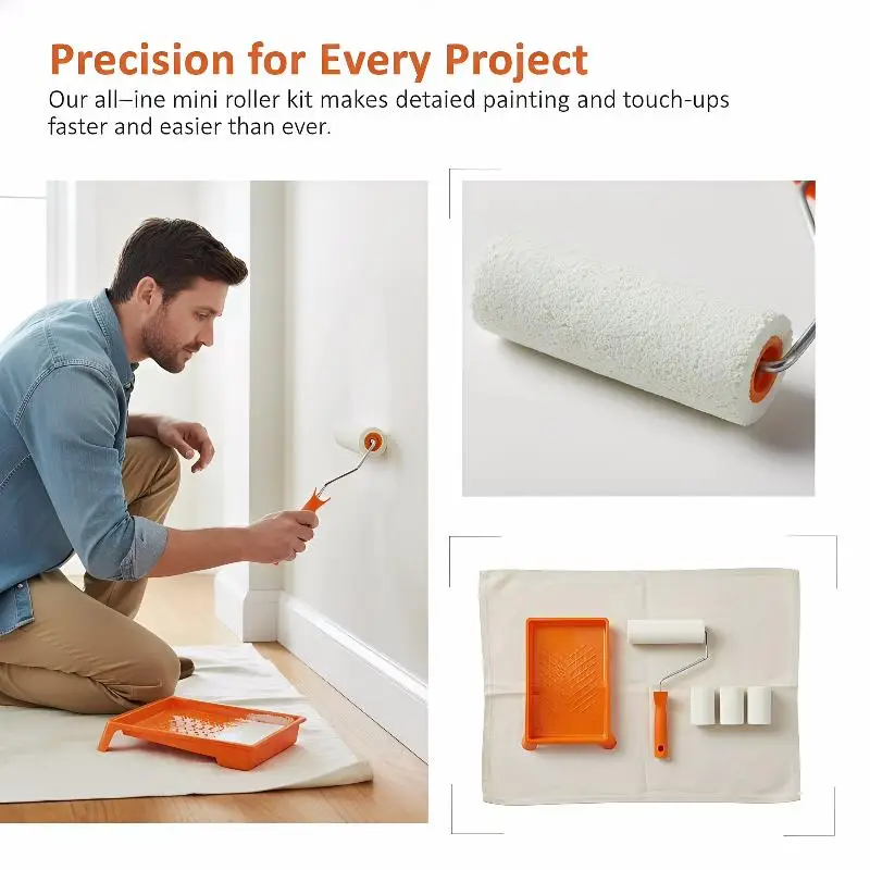 Picture 4: 6Pcs Foam Paint Roller Kit 2 Inch Mini Rollers with Tray Liner for Home Improvement Precise Corner Painting Projects