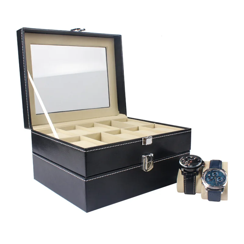 WellZone Multiple Positions Classic PU Leather Watch Box Casual Style Wristwatch Display Case Organizer Box