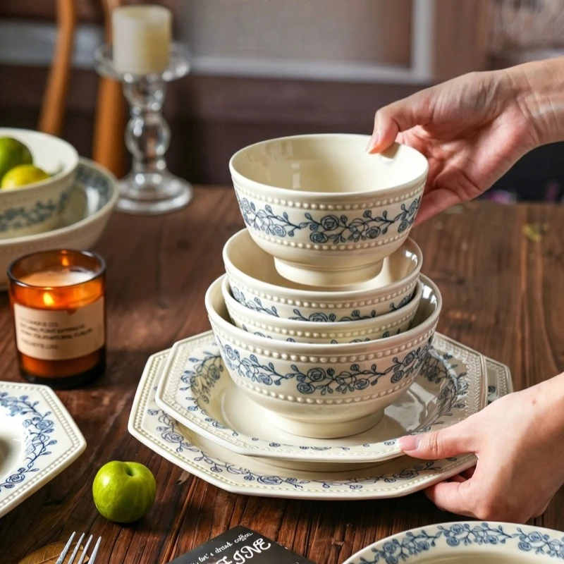 Home Dining Decor Vintage Underglaze Color Dinnerware Kit High Value Tableware With Bowls Plates And Chopsticks