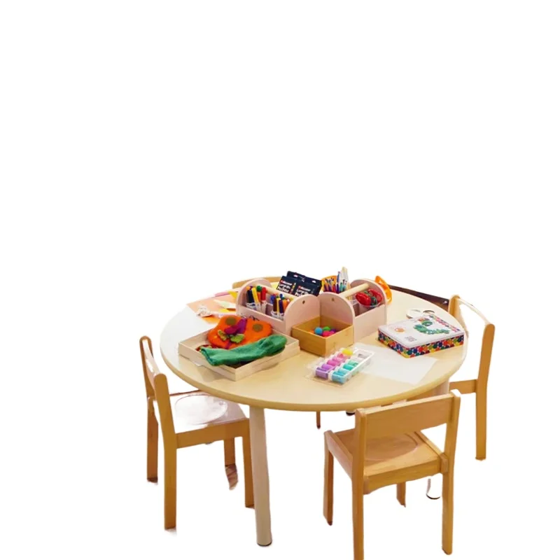 

Modern preschool furniture solid wood table and chair set, suitable for daycare kindergarten classroom learning environment