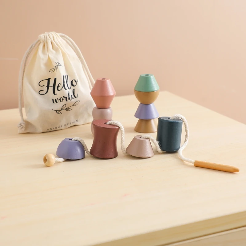 Montessori Tier Einfädeln Spielzeug Baby Finger feine Sportspiel Zimmer Dekoration Cartoon Tier Holz Baustein Spielzeug Kind Geschenk – Detail 3