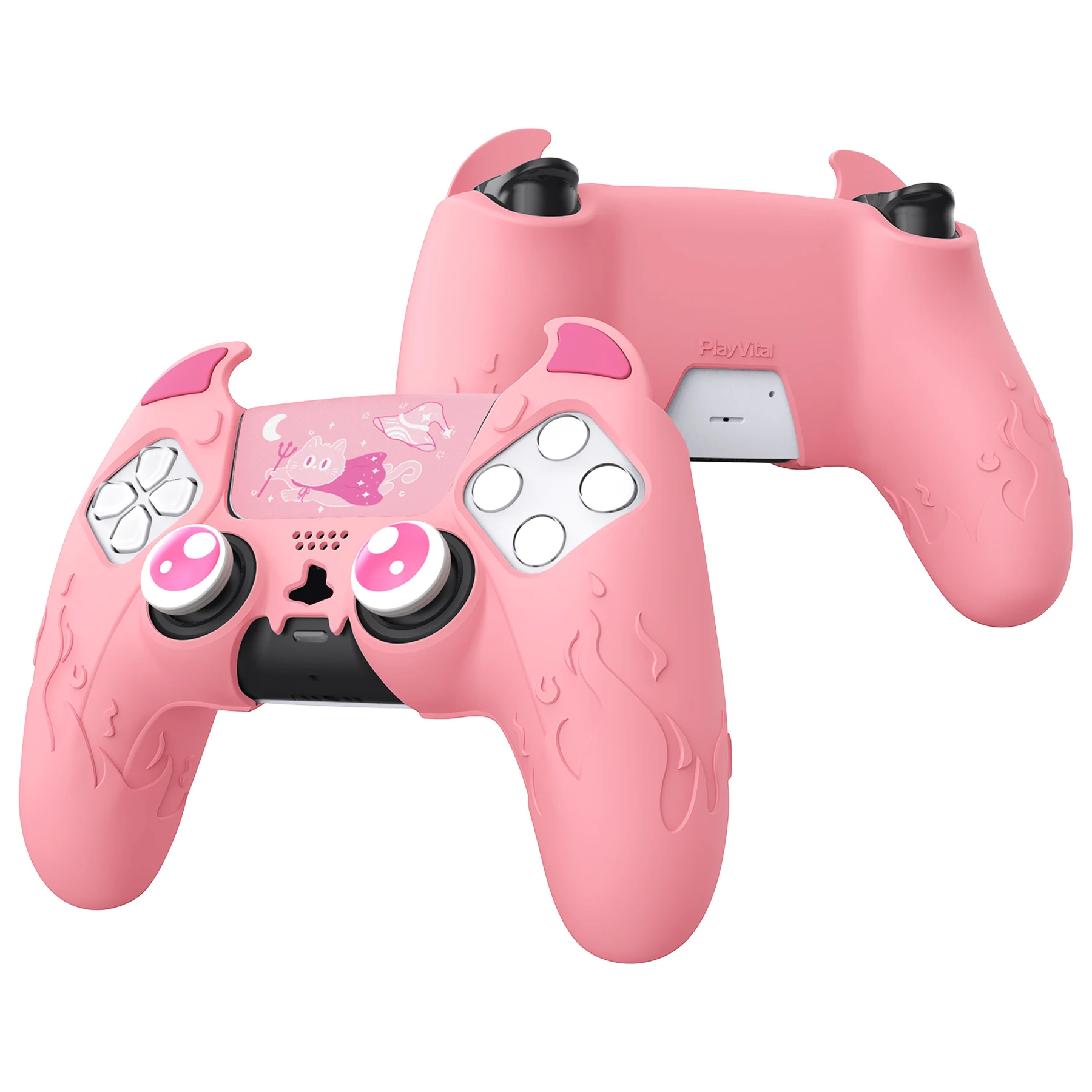 PlayVital Cute Demon Controller Funda de Silicona para ps5, Funda de Controlador Kawaii Protector de Piel para Gamepad para ps5 - Rosa