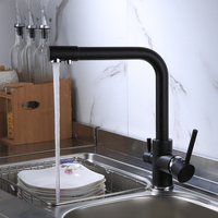 Round Black Kitchen Pull-out Faucet, Dual Copper Plated Faucet, Light Luxury and Stable Wrench Style Faucet