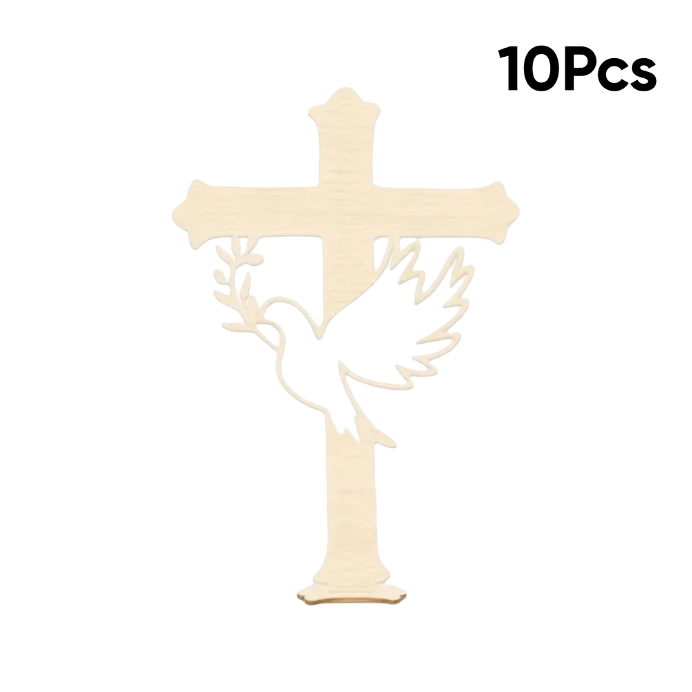 10Pcs Decorative Cross Wooden Peace Dove Cross Hollow Dove Craft Style Dove Cross Cutout Ornament Wood with Base