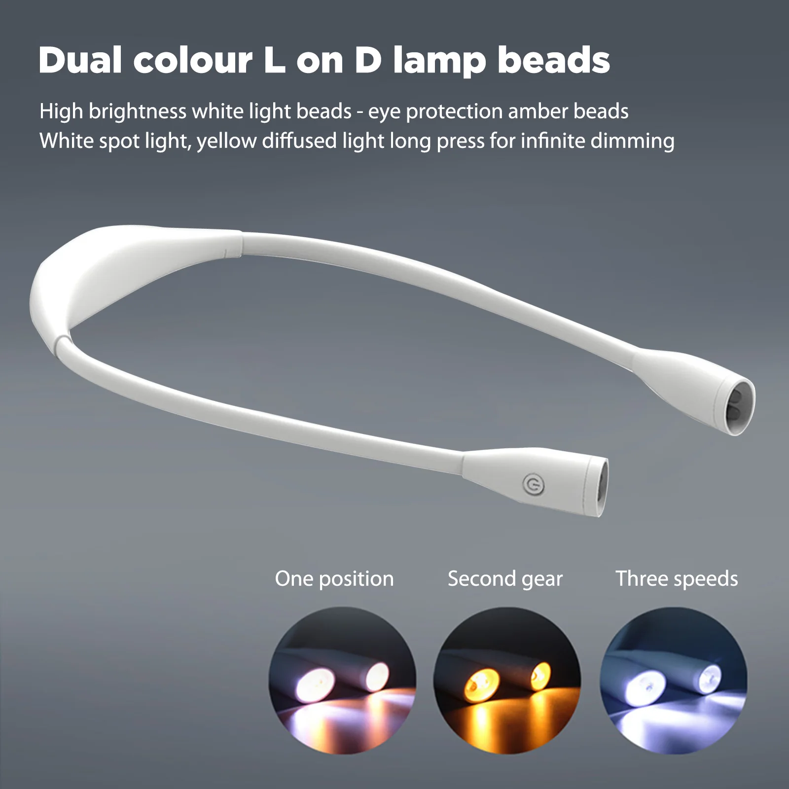 

USB LED Book Light Rechargeable Reading Lights Stepless Dimming Flashlight 360-degree Adjustment Hands Free for Outdoor Lighting