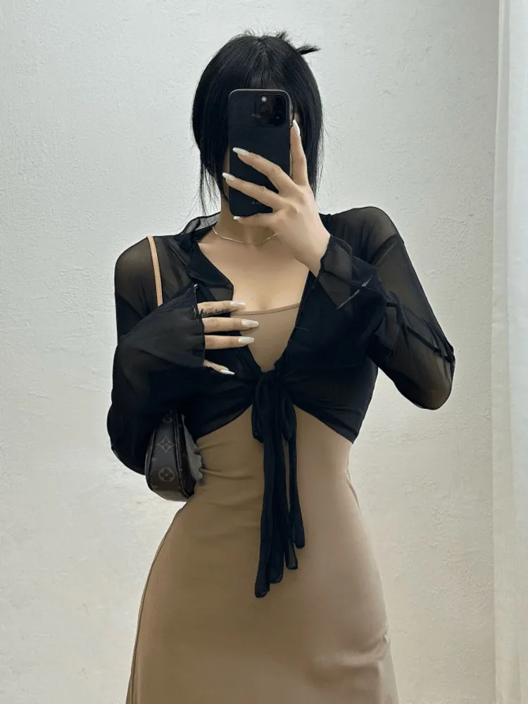Sexy Mesh WOMENGAGA Sunscreen Cardigan Summer Thin button Up designer korean shirt women Short Long Sleeve fashion tops P7DE