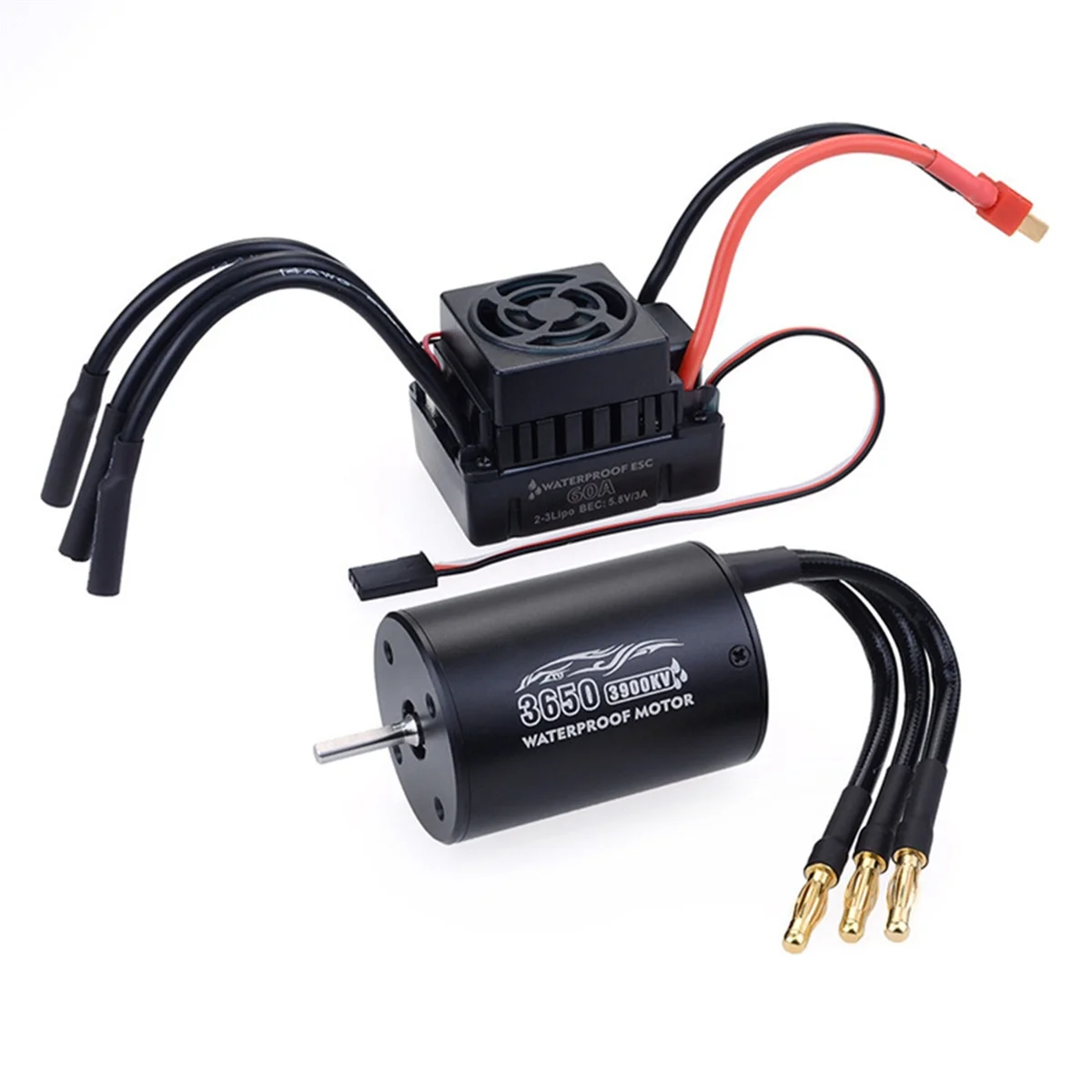 Waterproof Brushless Motor 3650,3900KV with 60A ESC & Program Card Combo for 1/10 RC Car Truck,High Performance Upgrade