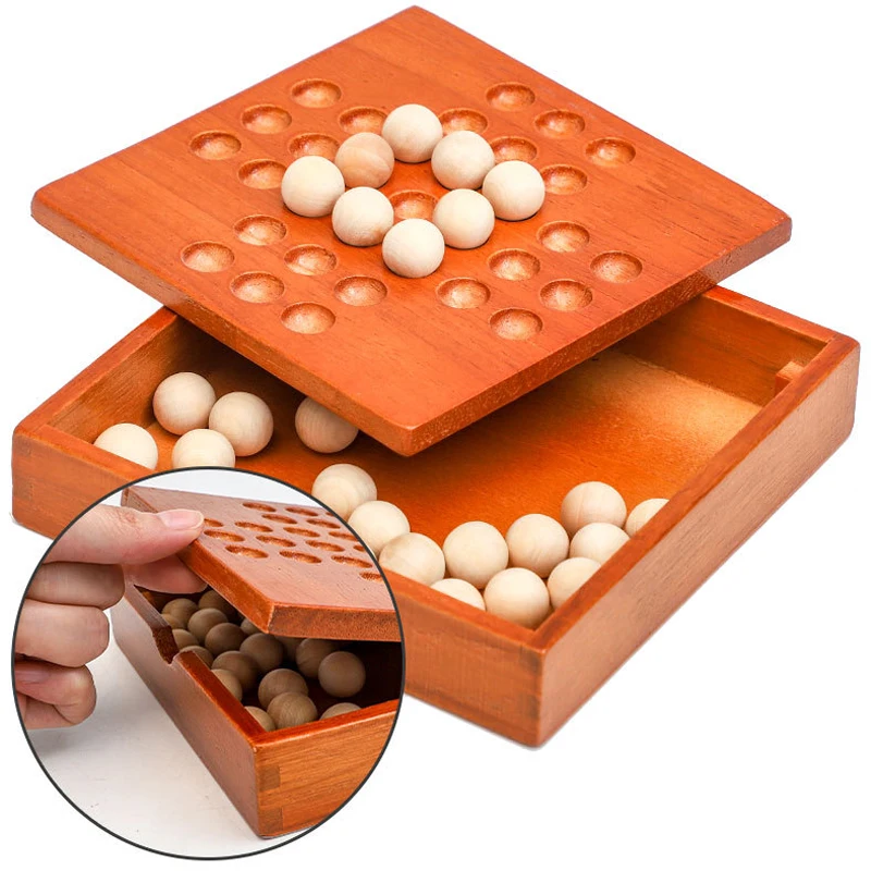 Wood Solitaire Game Single Player Chess Brain Teaser Strategy Puzzle Games IQ Logic Challenges For Adults Kids Educational Toys