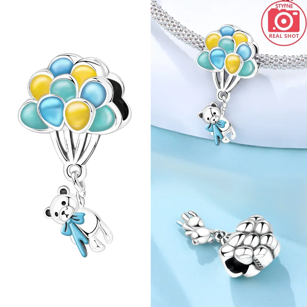 Charms 925 Silver Original Blue Balloon Bear Coffee Tree Sloth Green Zircon Animal Beads Fit Bracelet Women Jewelry Diy Gift