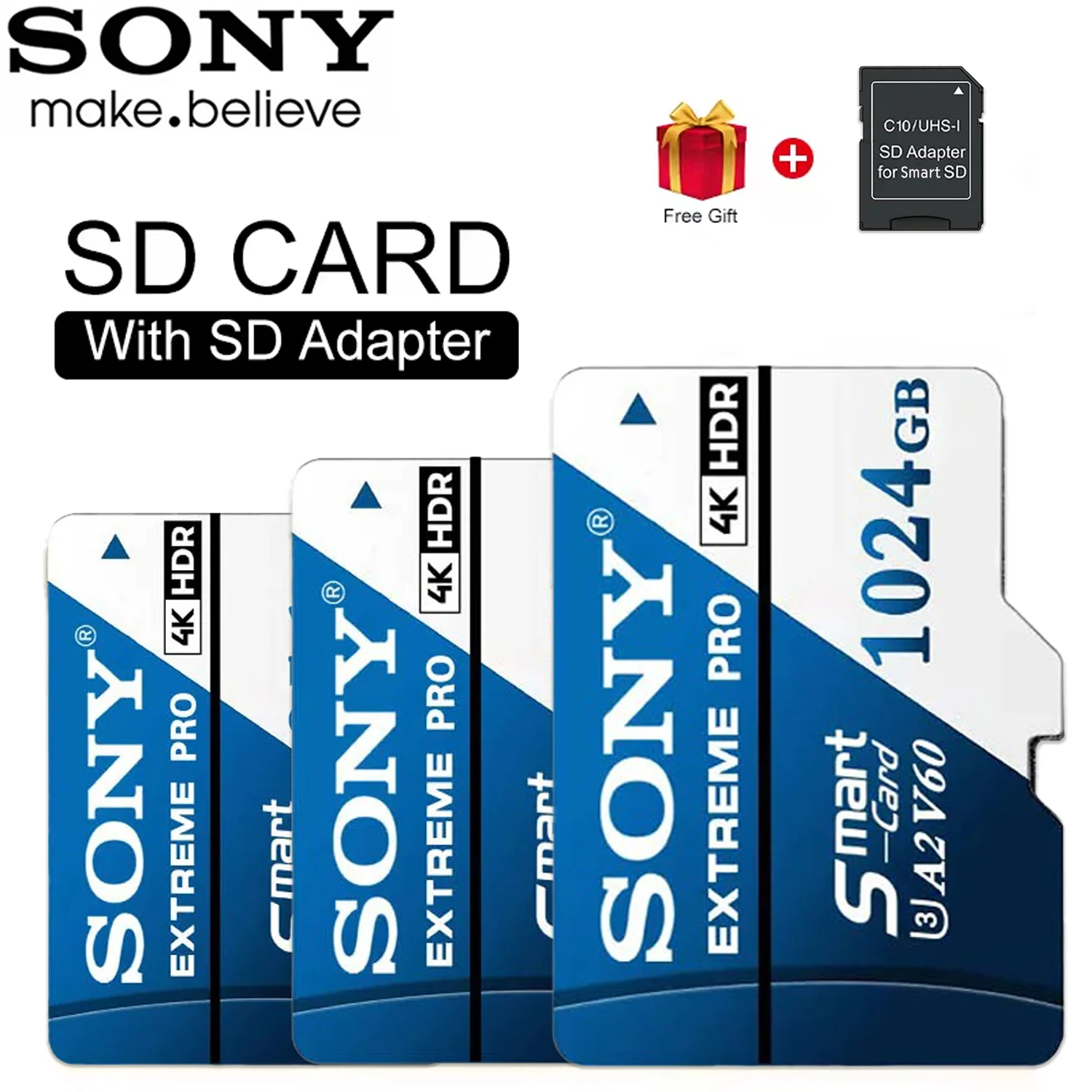 

Карта памяти Sony Extreme Pro C10 Высокоскоростная карта U3 V60 TF 128 ГБ 256 ГБ 512 ГБ 64 ГБ 1 ТБ Micro TF SD-карта для телефона, планшета, камеры