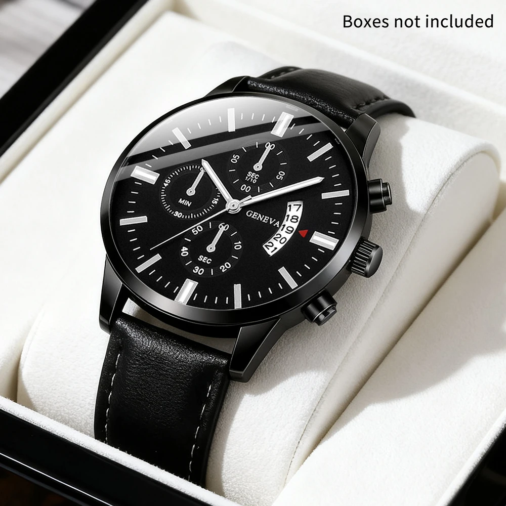 Handsome men's watch PU leather quartz watch timer men's watch, suitable for daily wear
