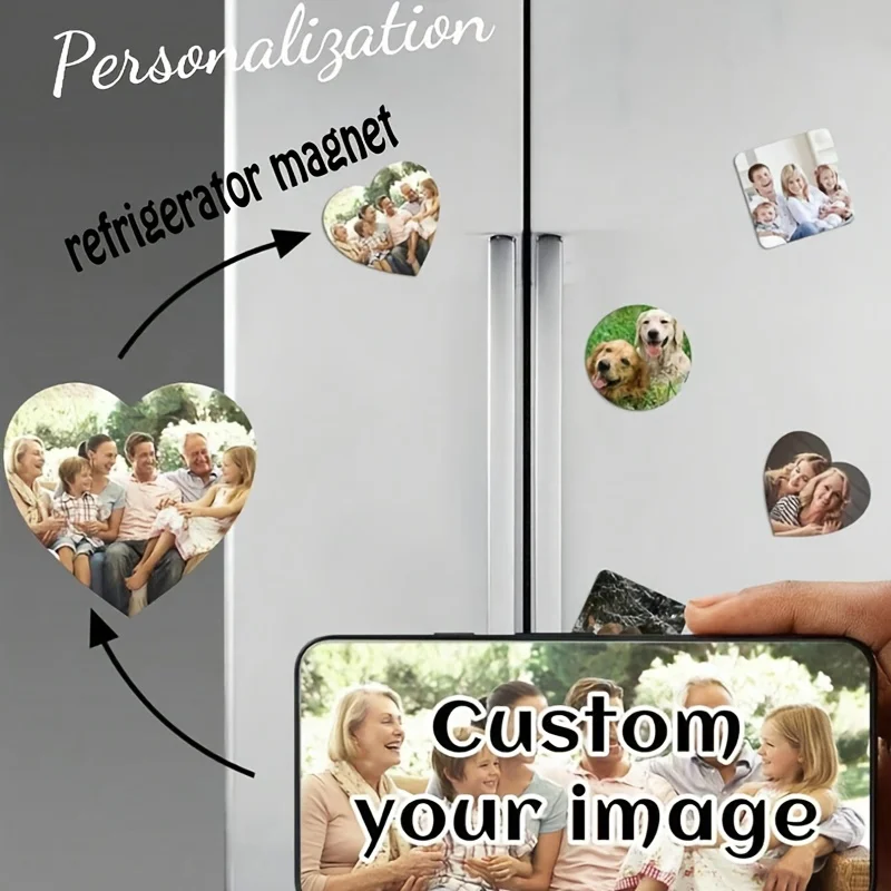 1 قطعة صور مخصصة مغناطيس الثلاجة شخصية حامل الصور المغناطيسي دائم البلاستيك مربع محفورة صورة سطح مغناطيس الثلاجة