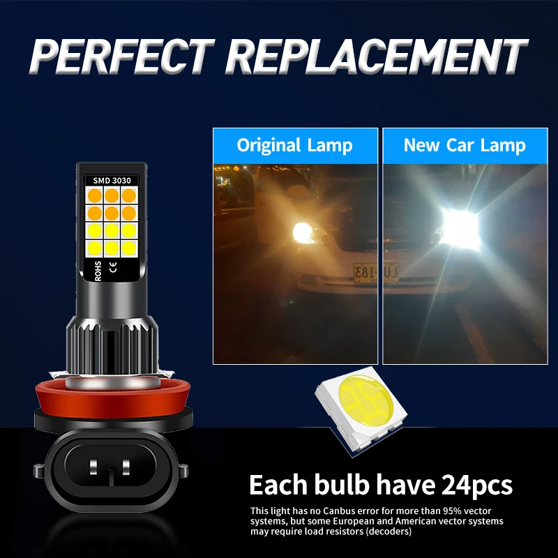 2pcs Dual Colors H11 H8 9006 HB4 881 H27 3030 24SMD LED Fog Light Bulb Driving Lamps Auto Lighting System Car Accessories White
