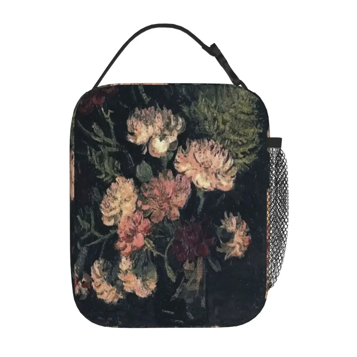 Hot Sale Vincent Van Gogh Pink Burgundy Flowers Ruffled Adult Lunch Bag Cruise Travel Snack Bag