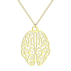 Biology Psychology Stainless Steel Brain Pendant Necklaces For Women Vintage Geometric Jewelry Neurology Gift For Doctors Nurse