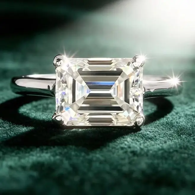 MUSHAN Luxury 925 Sterling Silver Jewelry Moissanite Diamond Rings 3ct 7*9mm Rectangular Emerald Cut 925 Sterling Silver Ring