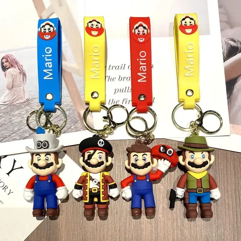 MINISO Cute Super Mario Pirate Variety Car Keychain Women Kids Doll Bag Pendant Car Interior Accessories Decoration Key Ring