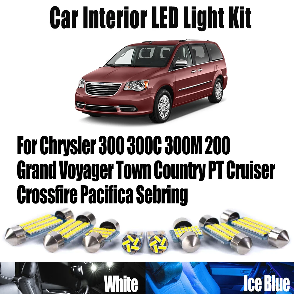 

Для Chrysler 300 300C 300M 200 Grand Voyager Town Country PT Cruiser Crossfire Pacifica Sebring автомобильный светодиодный комплект внутреннего купольного освещения