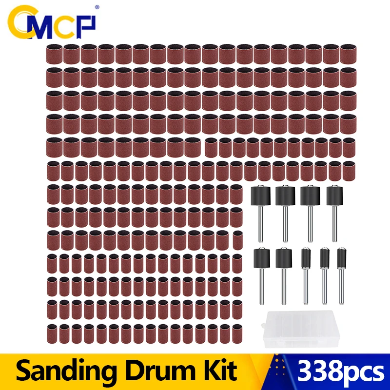 CMCP Sanding Drum Kit 338pcs #60 #120#320 Sanding Band with 3/8 1/4 1/2 Rubber Mandrel for Dremel Rotary Tools Sandpape