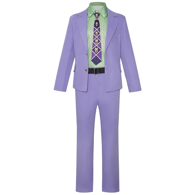 

Cy5PCS Kira Yoshikage Cosplay Anime Costume Women Men Coat+Pants+Shirt+Tie+Belt Halloween Cosplay Costumes Accessories