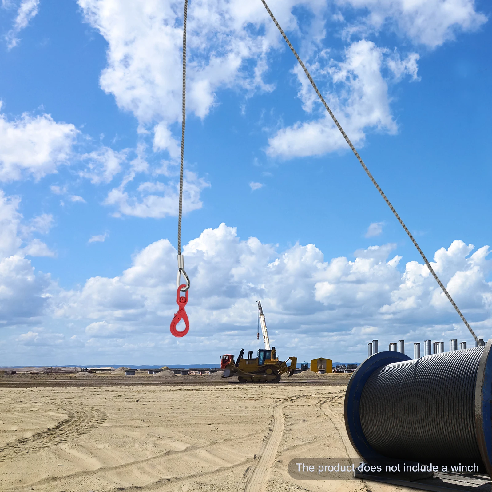 Carbon Steel 1/2in*75ft Steel Wire Rope Hook Red Self-locking Safety Hook High-strength Load-bearing Heavy Oil Rope.