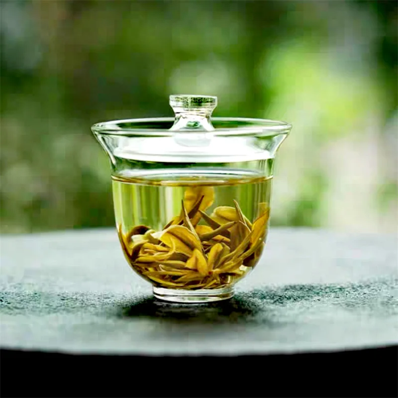 

100 мл прозрачная чайная чашка из боросиликатного стекла небольшой емкости, термостойкая чайная чашка кунг-фу с крышкой, бытовой чайный сервиз Gaiwan