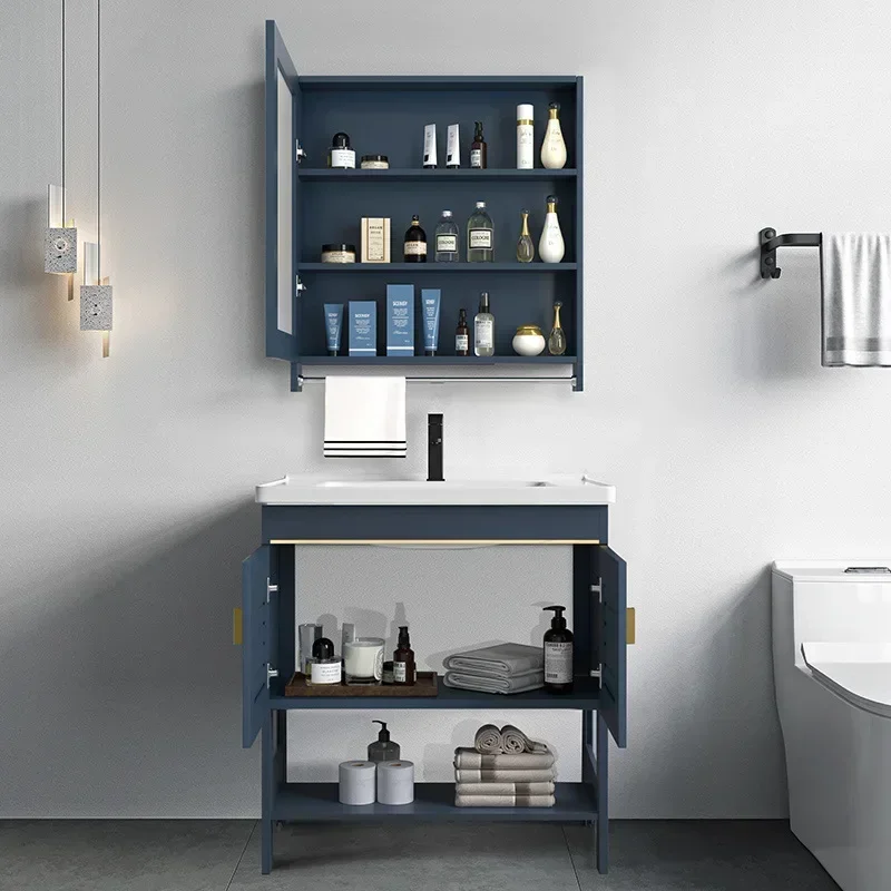 Floor Nordic Display Bathroom Cabinet Ceramic Sink Units Mirror Metal Cabinet Toilet Shower Badezimmer Schrank Home Furniture