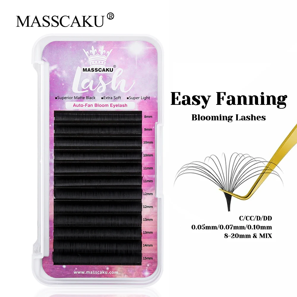 Wholesale C D Curl 0.05/0.07mm Thickness Lightweight Easy Fanning Lash Ribbon 3D Effect One Second Flowering Eyelash by MASSCAKU