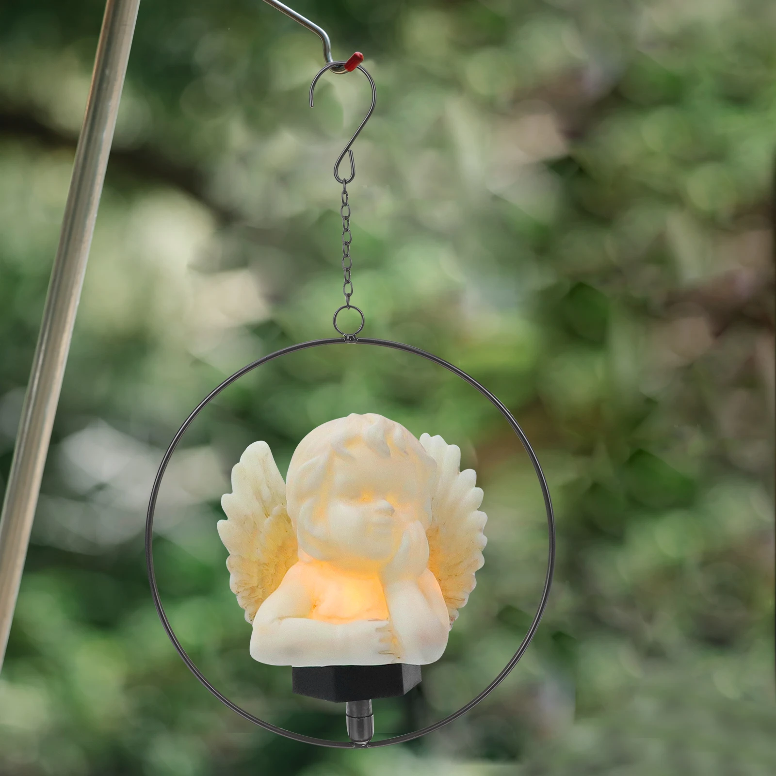 

Solar Powered Hanging Lamp Resin Cupid Figurine Durable LED Angel Outdoor Night Light Decor Garden Statue Plastic Hardware