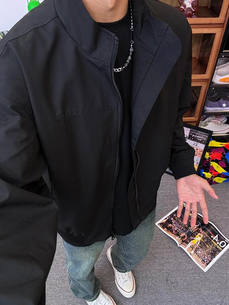 

Retro American Cleanfit Bla Baseball Jaet Men's Spring Autumn Soft ell Pilot Jaet Loose Fit Polyester Long Sve Zip...