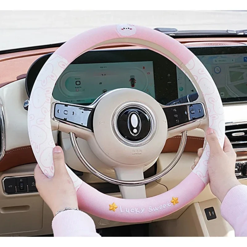 

38cm Cartoon Bear Car Steering Wheel Cover for All Seasons Universal Anti-Skid Breathable Decorative Accessories Protector