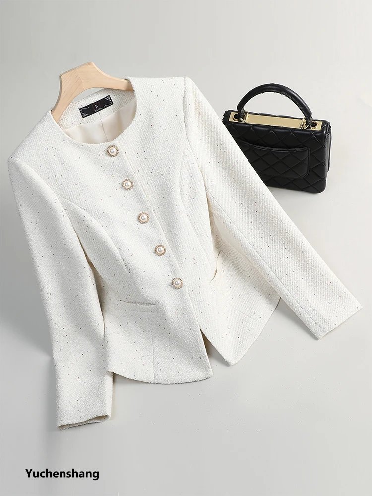 

Gray Beige Women Blazer Ladies Long Sleeve O-Neck Slim Casual Female Jacket For Autumn Winter