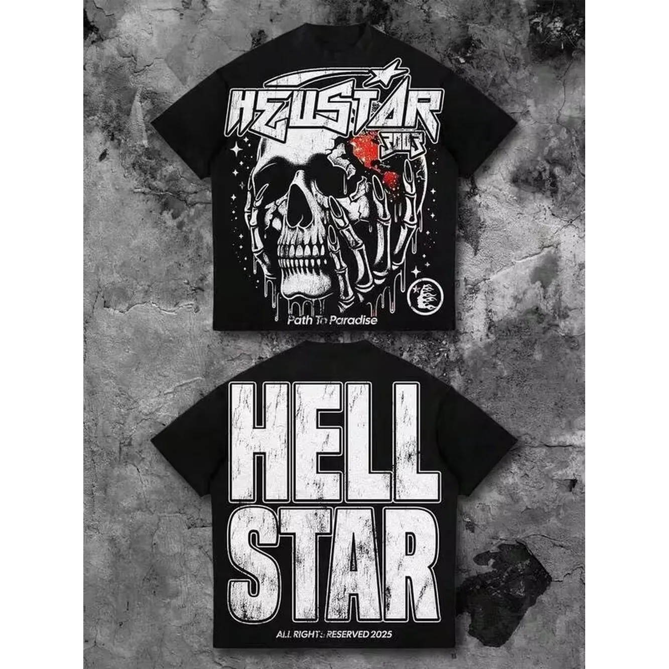 Y2K Hell Star Paradise Skull Flame Distressed Oversized Graphic Tee, Vintage Punk Gothic Casual Men's Top