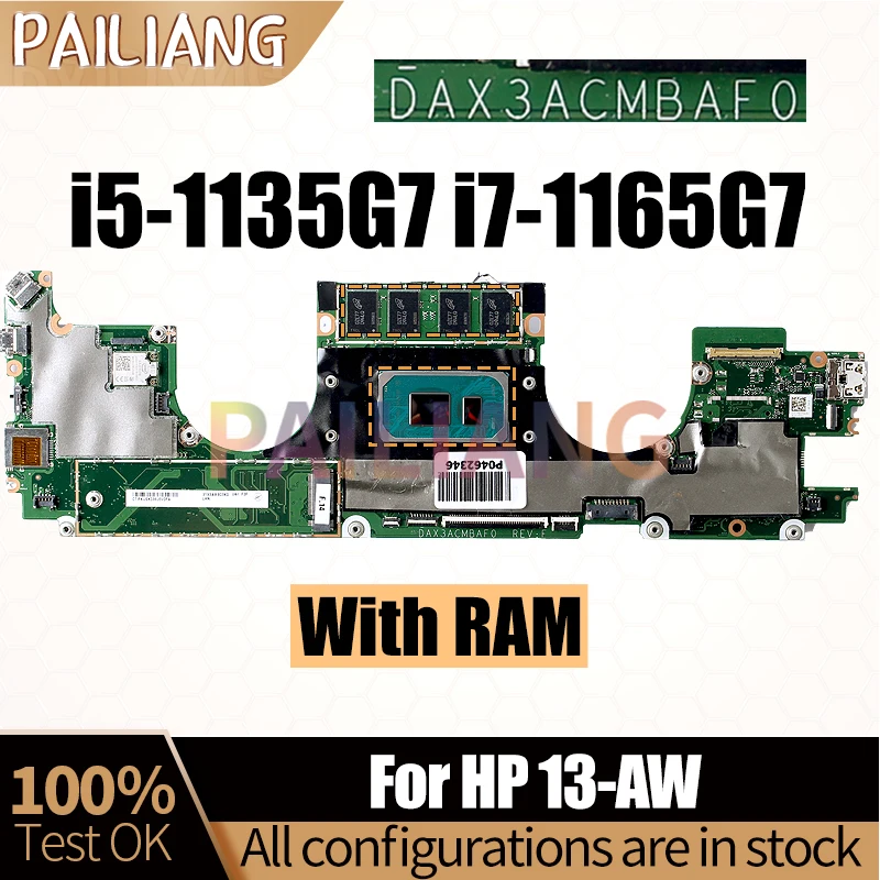 For HP 13-AW Notebook Mainboard DAX3ACMBAF0 i5-1135G7 i7-1165G7 With RAM Laptop Motherboard Full Tested