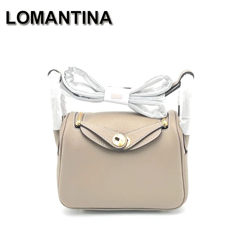 

LOMANTINA New Luxury Tote Lychee Pattern Cowhide Fashion All-match Gold Hardware 19.26cm Purses Bags Lindi Ladies Doctor Purses