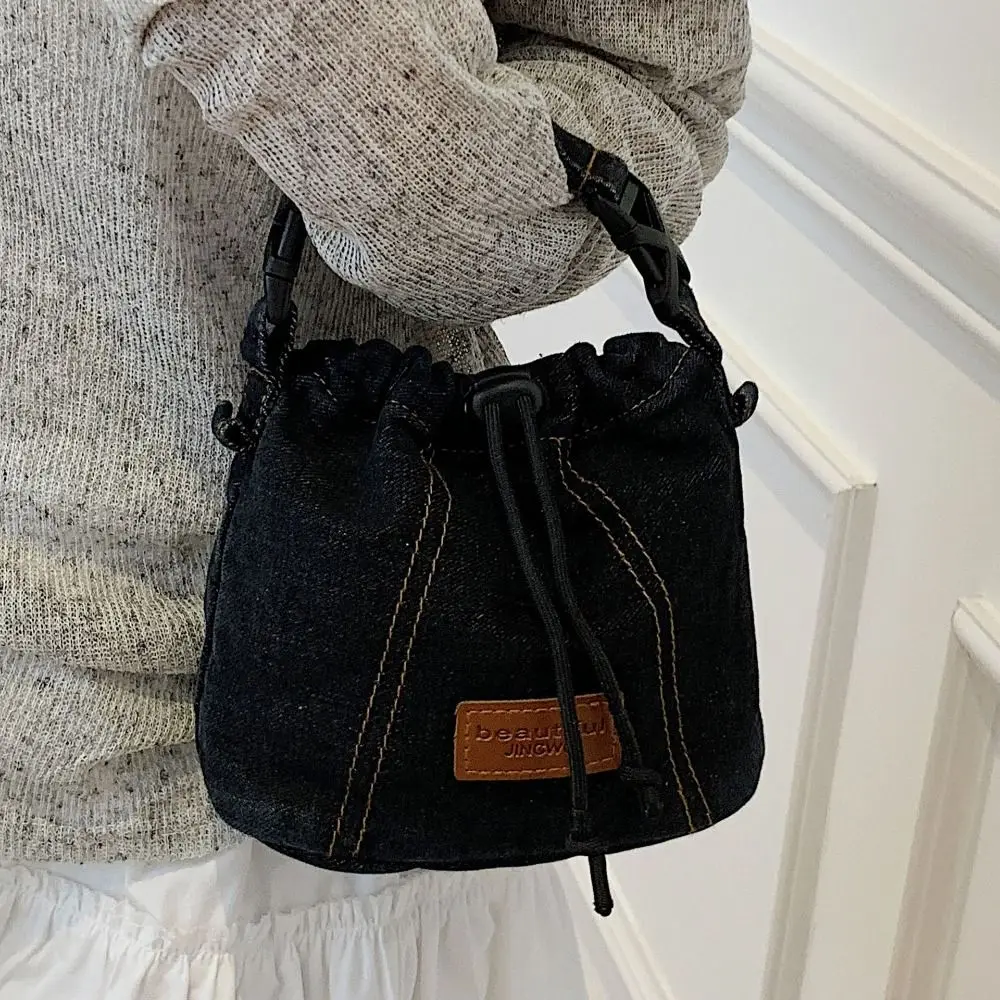 

Винтажная сумка через плечо на шнурке, большая вместительная однотонная джинсовая холщовая сумка, повседневная сумка, джинсовая сумка на плечо для студентов